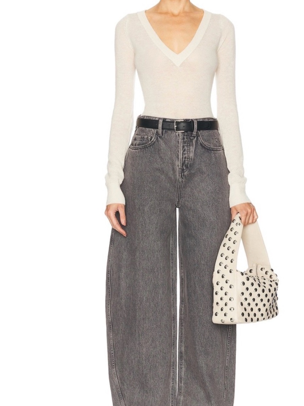 GRLFRND The Paola Washed Black Barrel Leg High-Rise Jeans